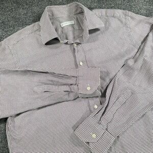 ETRO Milano Shirt Men's 41 (Large) Red Houndstooth Plaid Pattern Made in Italy